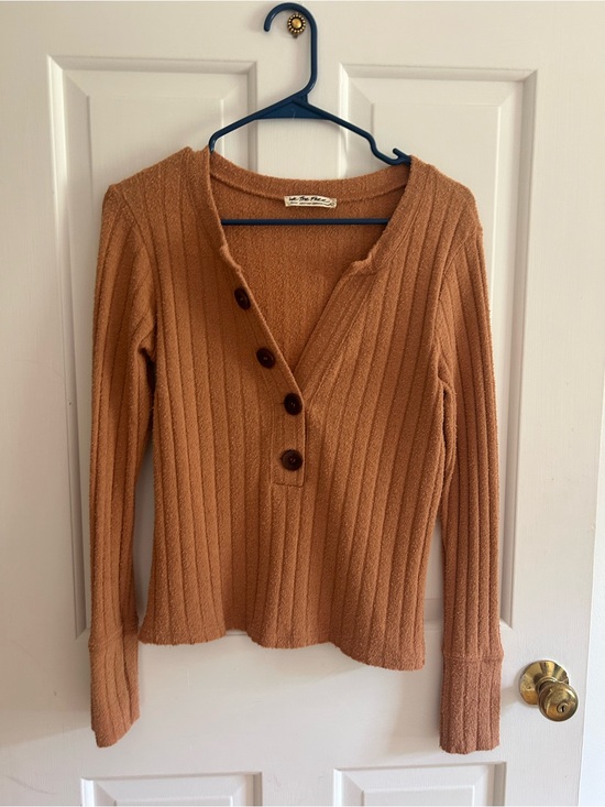 We The Free Sweaters - We The Free Textured Button-Front Long Sleeve Top — Mauve